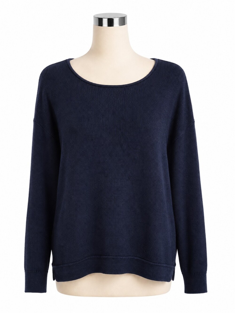 NWT Cyrus Sweater Womens L Eclipse Navy Blue Textured Knit Scallop Hem Casual